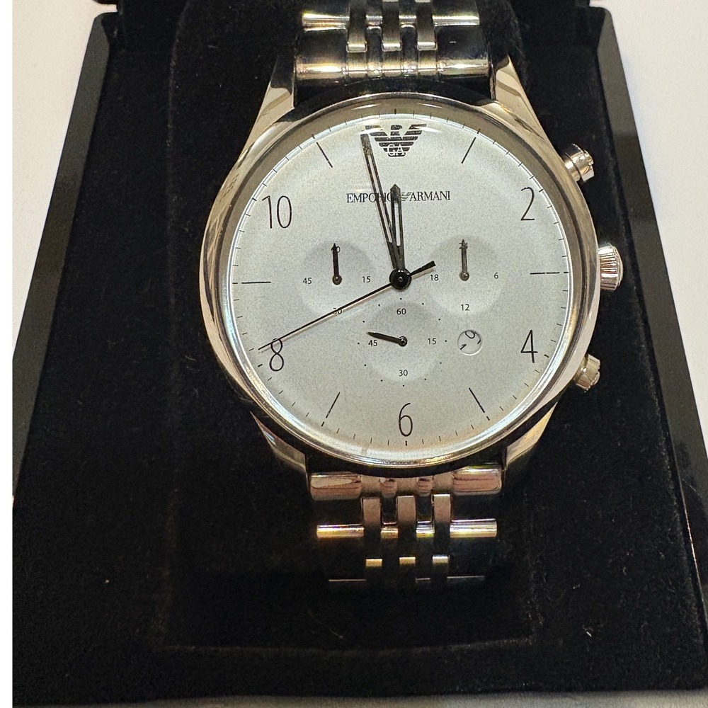 Emporio Armani Mens Chronograph Watch Silver Tone Stainless Steel AR 1879